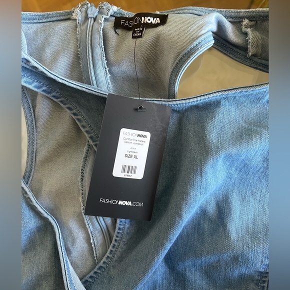 Fashion Nova cool cutout Denim Jumpsuit, tags still on, never been worn. - Picture 3 of 7